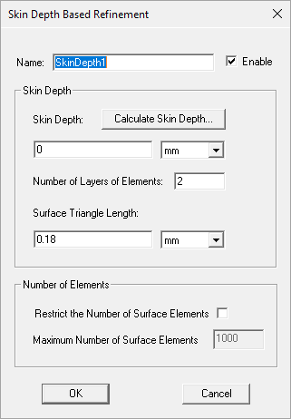 View of the Skin Depth Based Refinement dialog box